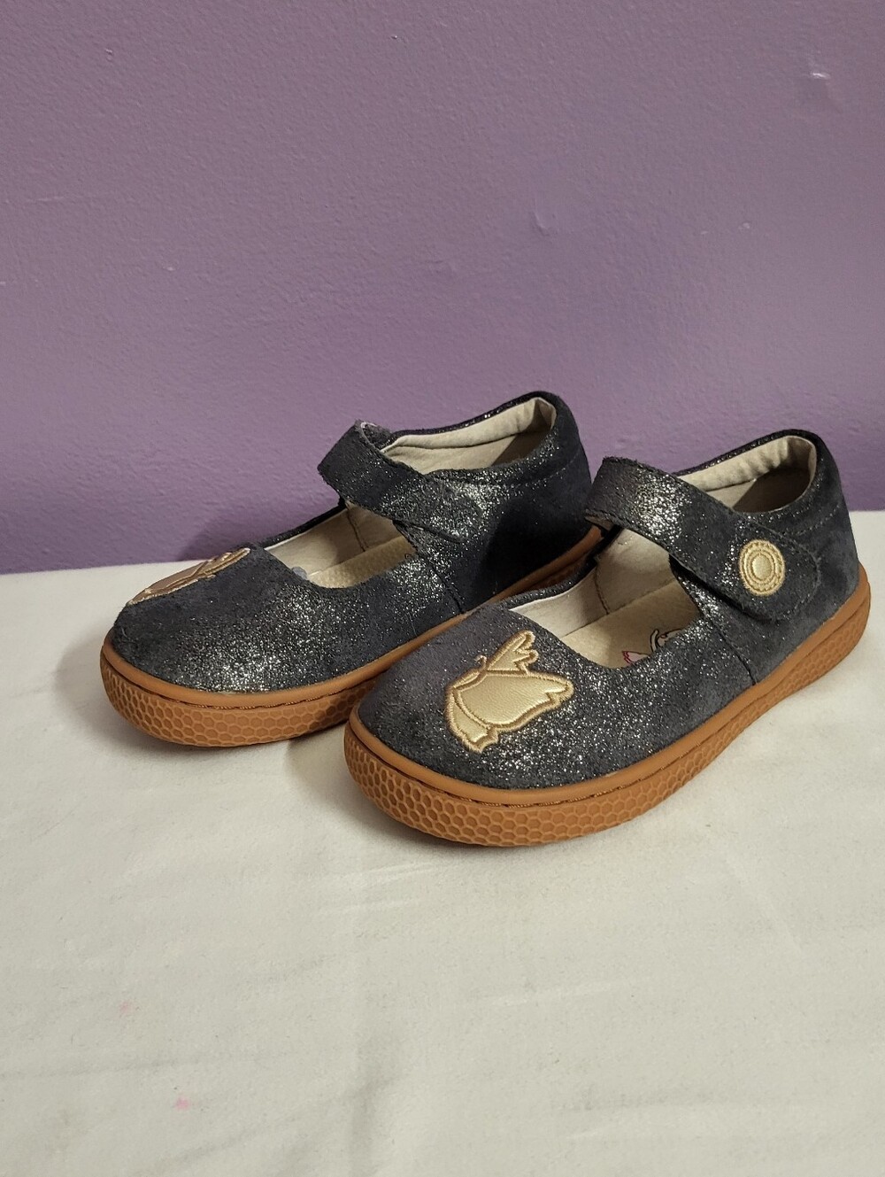 CUTE Toddlers Girls LIVIE & LUCA Pio Pio Glittery Blue Suede Mary-Jane Shoes 9M